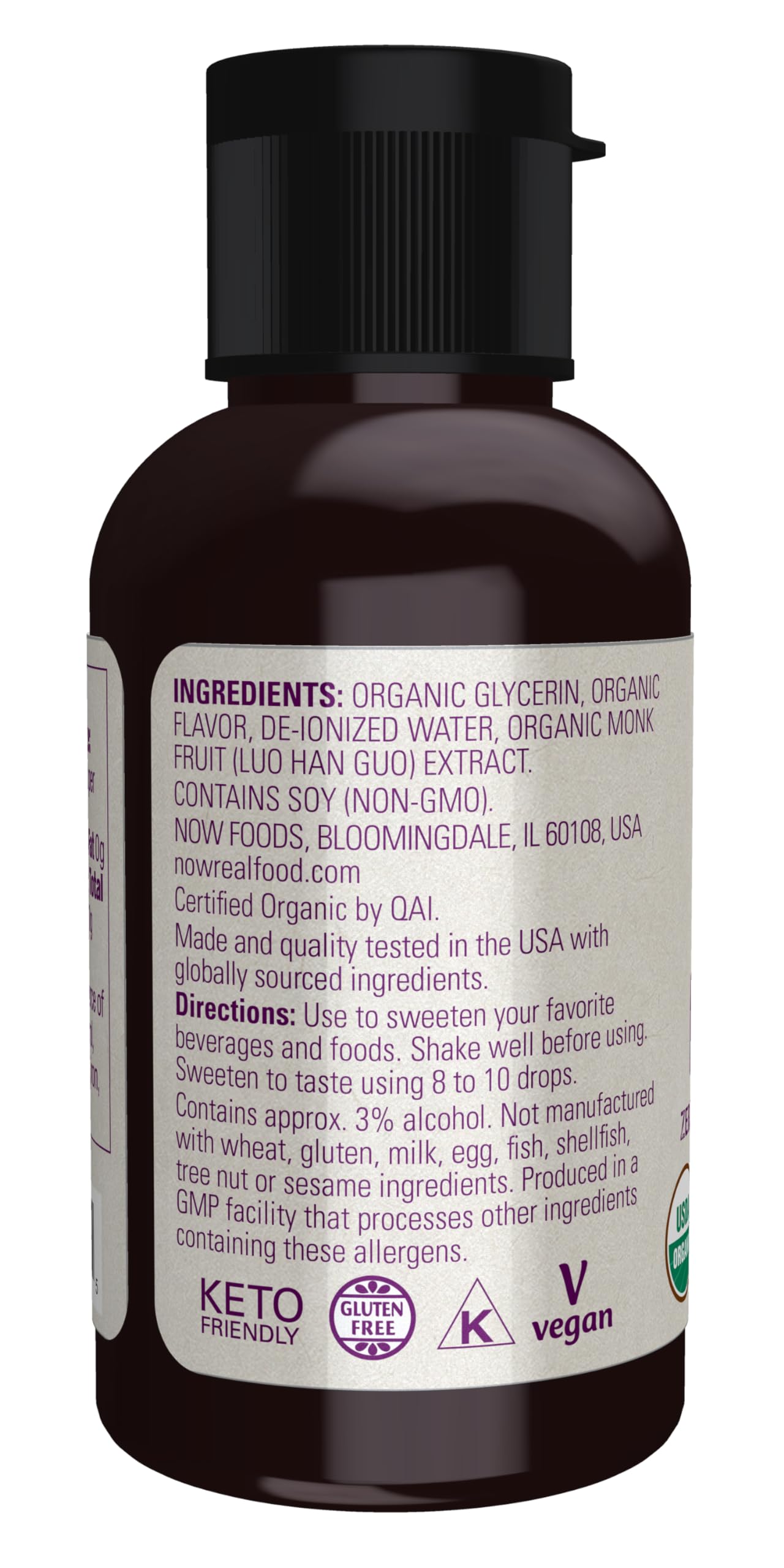 Now Foods, Organic Liquid Monk Fruit, Zero-Calorie Sweetener, Caramel, 1.8-Ounce