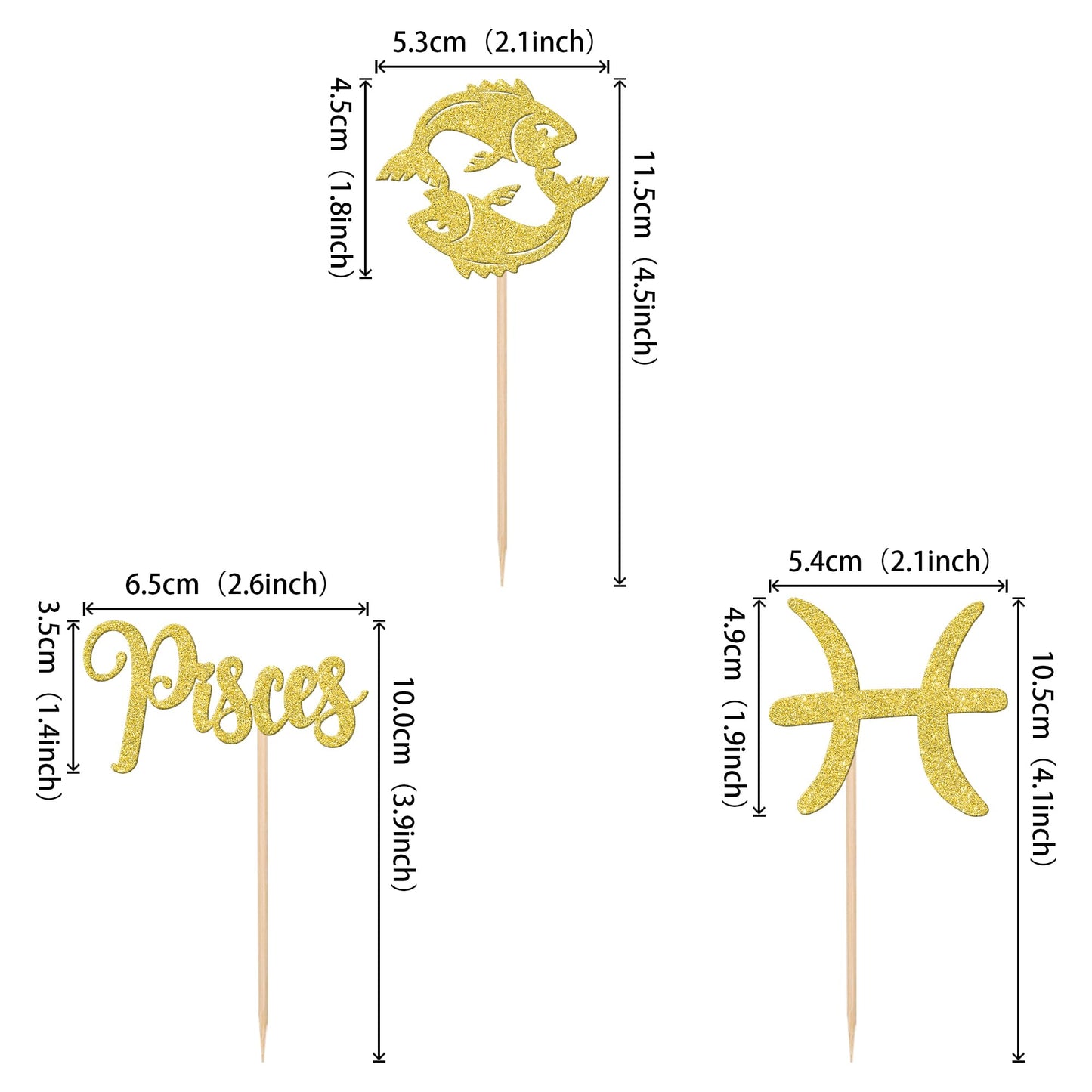 ZHUOWEISM 24 PCS Pisces Cupcake Toppers Glitter Gold Constellation Picks for Birthday Cake Decoration