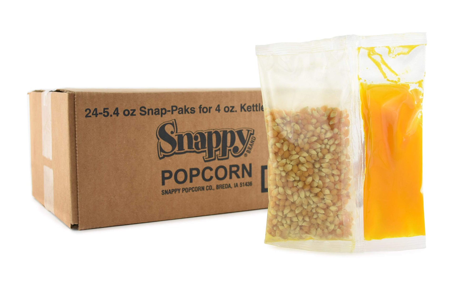 Snappy Snap-Paks  All In One Yellow Popcorn Portion Packets For Popping Machine (4 Oz.) With Movie Theater Kernels  Salt  And Coconut Oil  24 Case Count