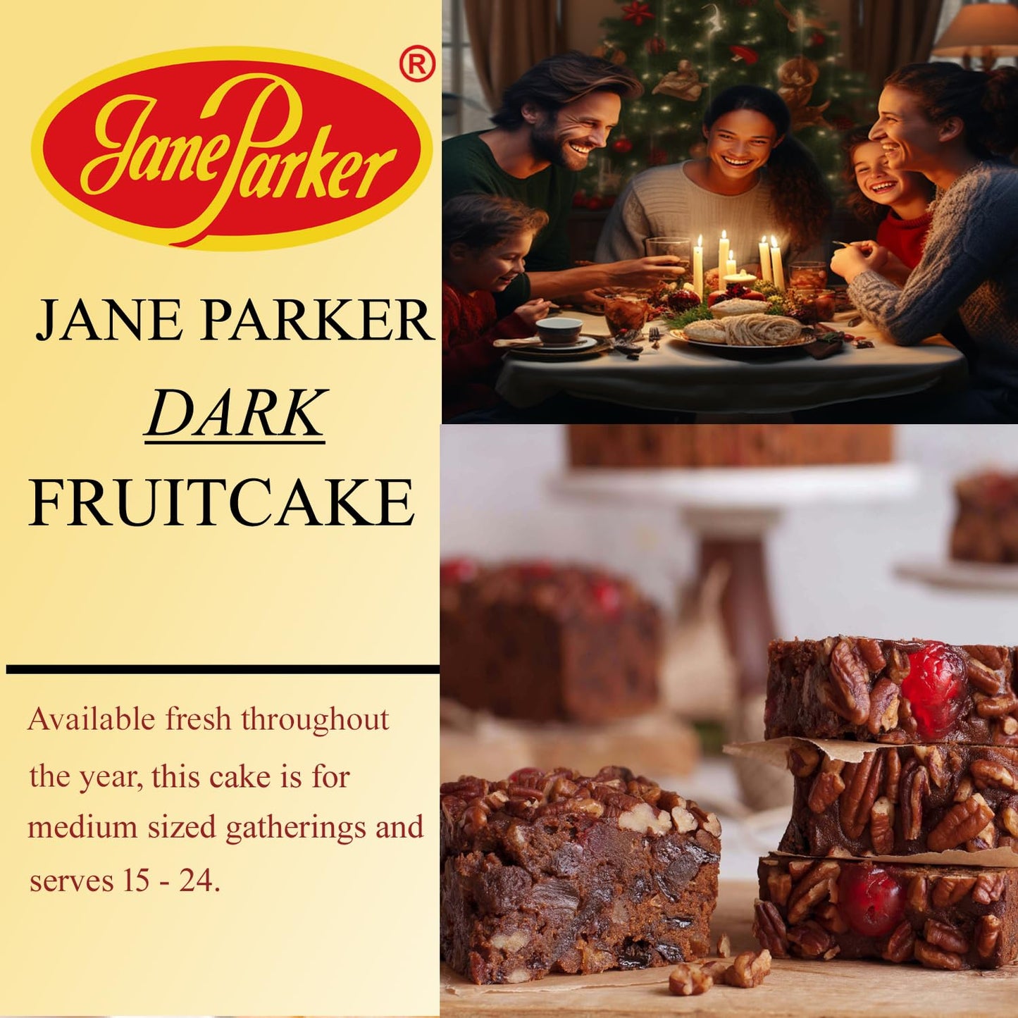 Jane Parker Fruitcake Dark Fruit Cake 3 Pound (48 Ounce) Ring In A Collectible Holiday Tin (Colors May Vary) -Holiday Cake-Chris