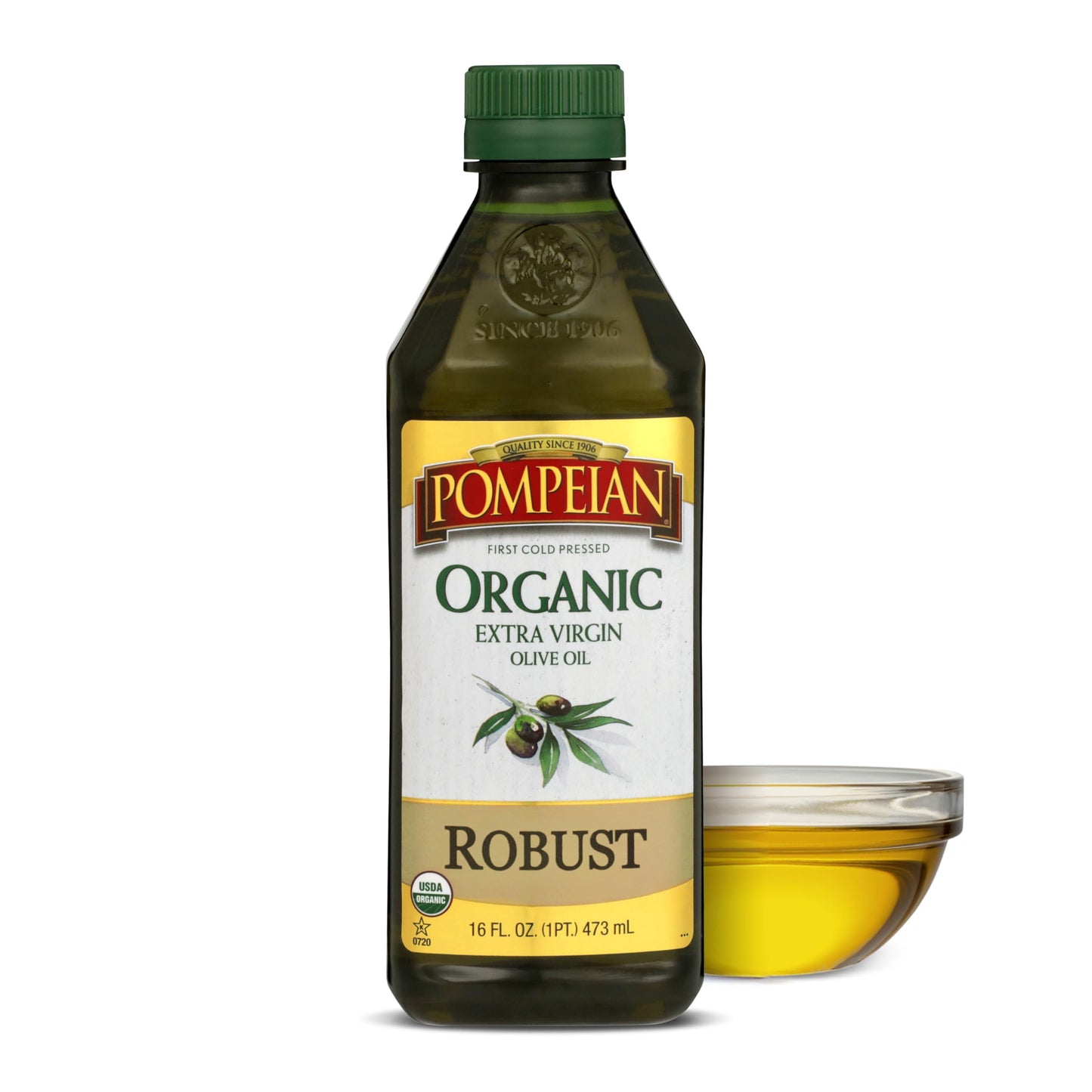 Pompeian USDA Organic Robust Extra Virgin Olive Oil, First Cold Pressed, Full-Bodied Flavor, Perfect for Salad Dressings & Marin
