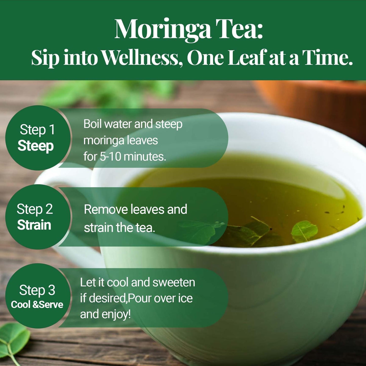 Akshit Organic Dried Moringa Leaves Tea, Caffeine Free, Non-GMO, Gluten Free, 5.2 oz (150 gm), Brews 56 Cups