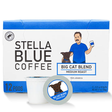 Stella Blue Fresh K Cup Coffee Pods - Big Cat Blend - 100% Arabica Medium Roast - Ethically & Sustainably Sourced From Central A
