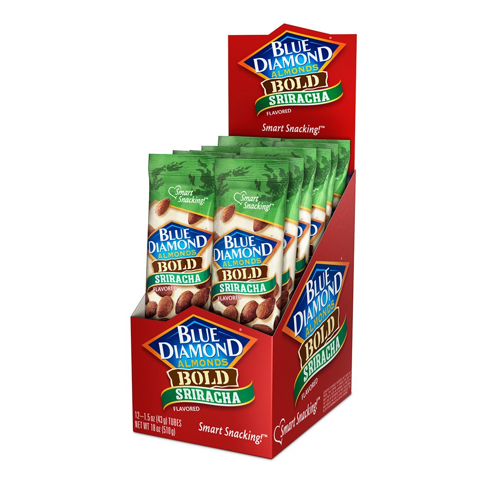 Blue Diamond Almonds, Bold Sriracha Flavored Snack Nuts, Single Serve Bags (1.5 Oz. Tubes, Pack Of 12)