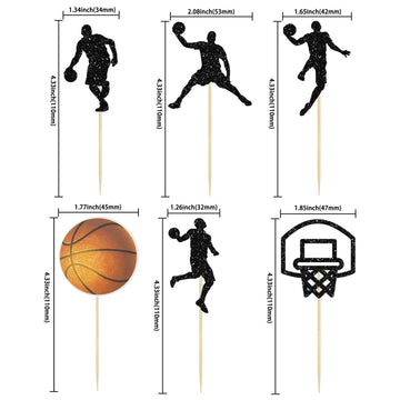 24Pcs Basketball Cupcake Toppers Star Sports Fan Basketball Backboard Cupcake Picks Baby Shower Basketball Players Sports Theme