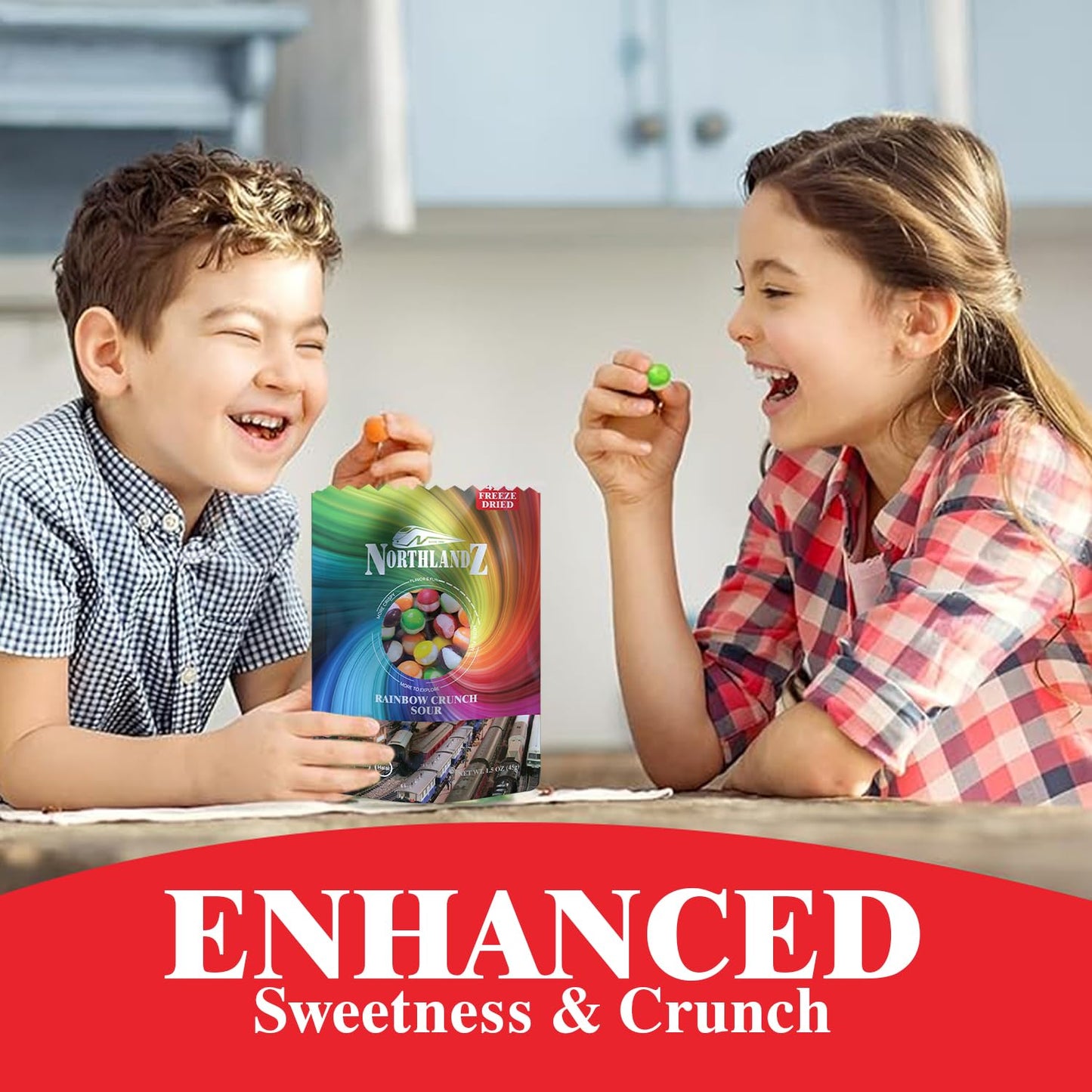 Northlandz Freeze Dried Candy | Rainbow Crunch Sour | Tangy Assorted Fruit Flavors | 1.5Oz/Each | Unique Crunchy Texture | Ideal Snack Or Gift
