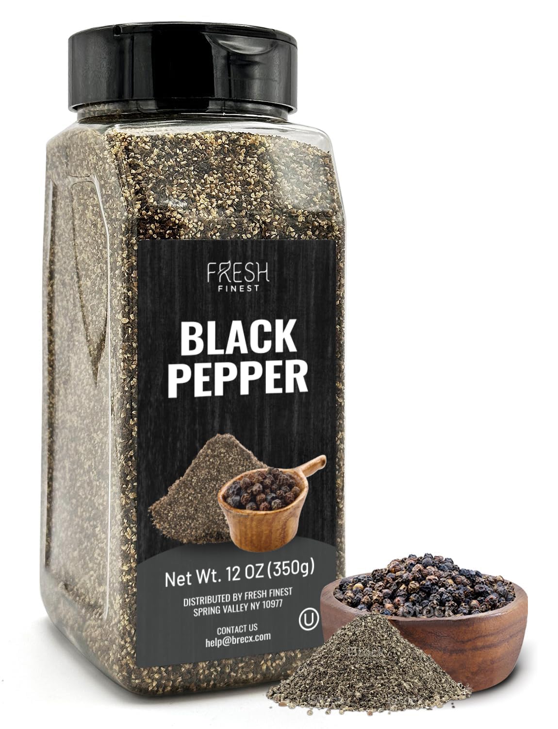 Fresh Finest Course Black Pepper - 12 oz 350G for Home and Commercial Cooking - Course Grind Black Pepper in Practical Container