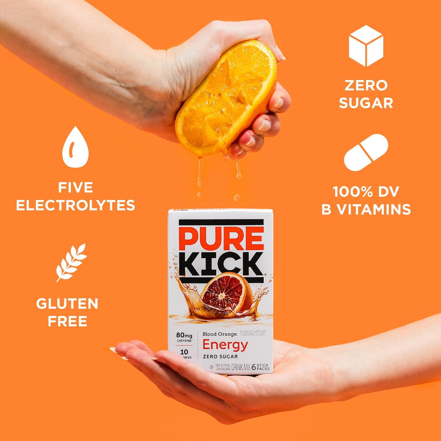 PURE KICK Energy Singles To Go Drink Mix, Blood Orange, 72 Packets (12 Boxes with 6 Packets Each)