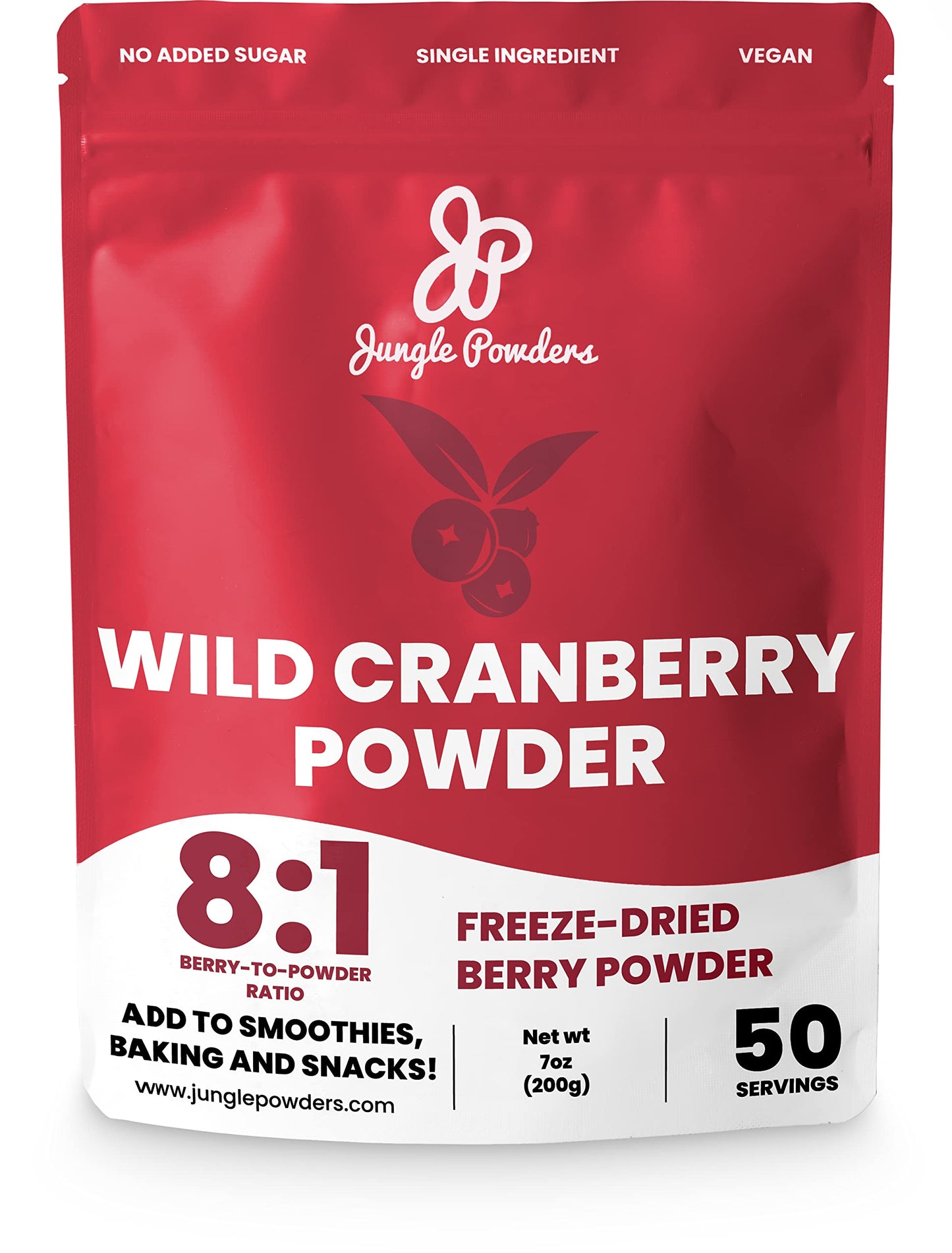 Jungle Powders Wild Cranberry Powder - Unsweetened Freeze-Dried Cranberries - 7 Ounce - Red