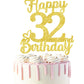 32 Birthday Cake Toppers - Gold Glitter, 32Nd Birthday Decorations For Men & Women