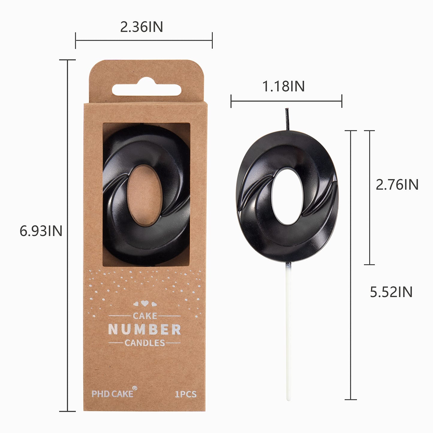 PHD CAKE Birthday Candles - Black Number 0, 2.76 Inch Wax Cake Decoration