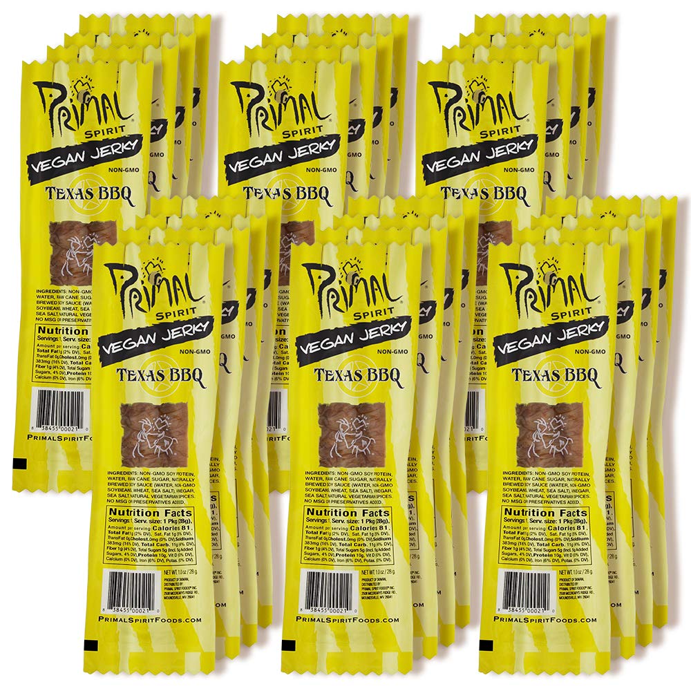 Primal Spirit Vegan Jerky - Classic Flavor    - Texas Bbq, 10 G. Plant Based Protein, Certified Non-Gmo, No Preservatives, Sport