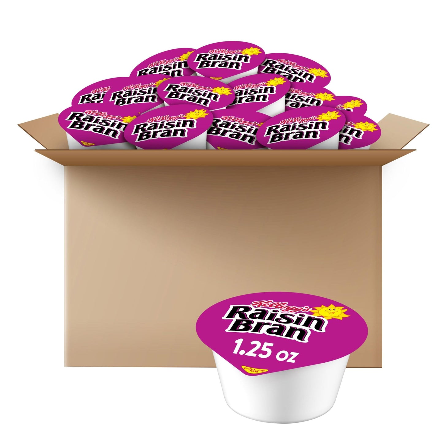 Kelloggs Raisin Bran Breakfast Cereal Cups, Fiber Cereal, Original, 1.25 oz (Pack of 96)