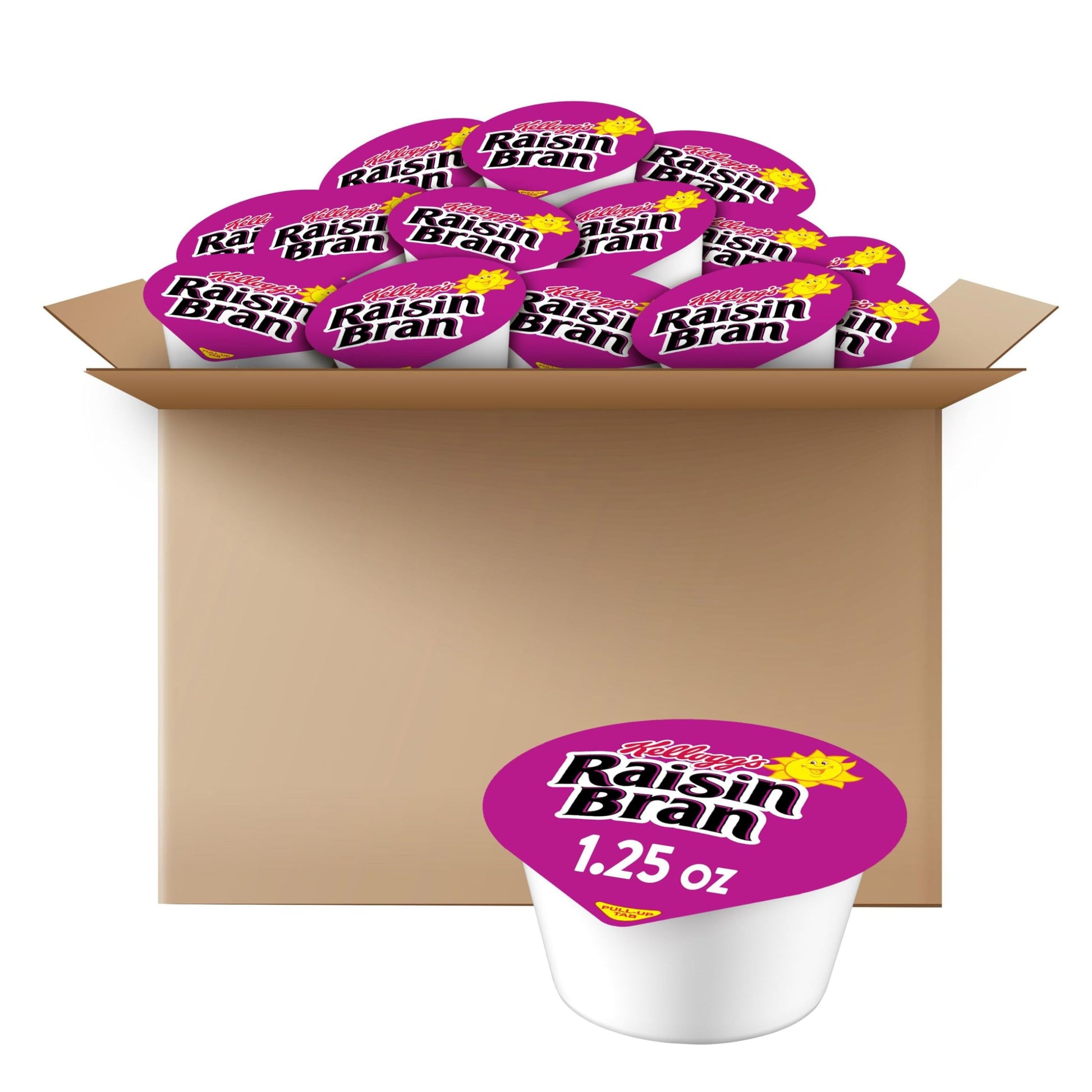 Kelloggs Raisin Bran Breakfast Cereal Cups, Fiber Cereal, Original, 1.25 oz (Pack of 96)