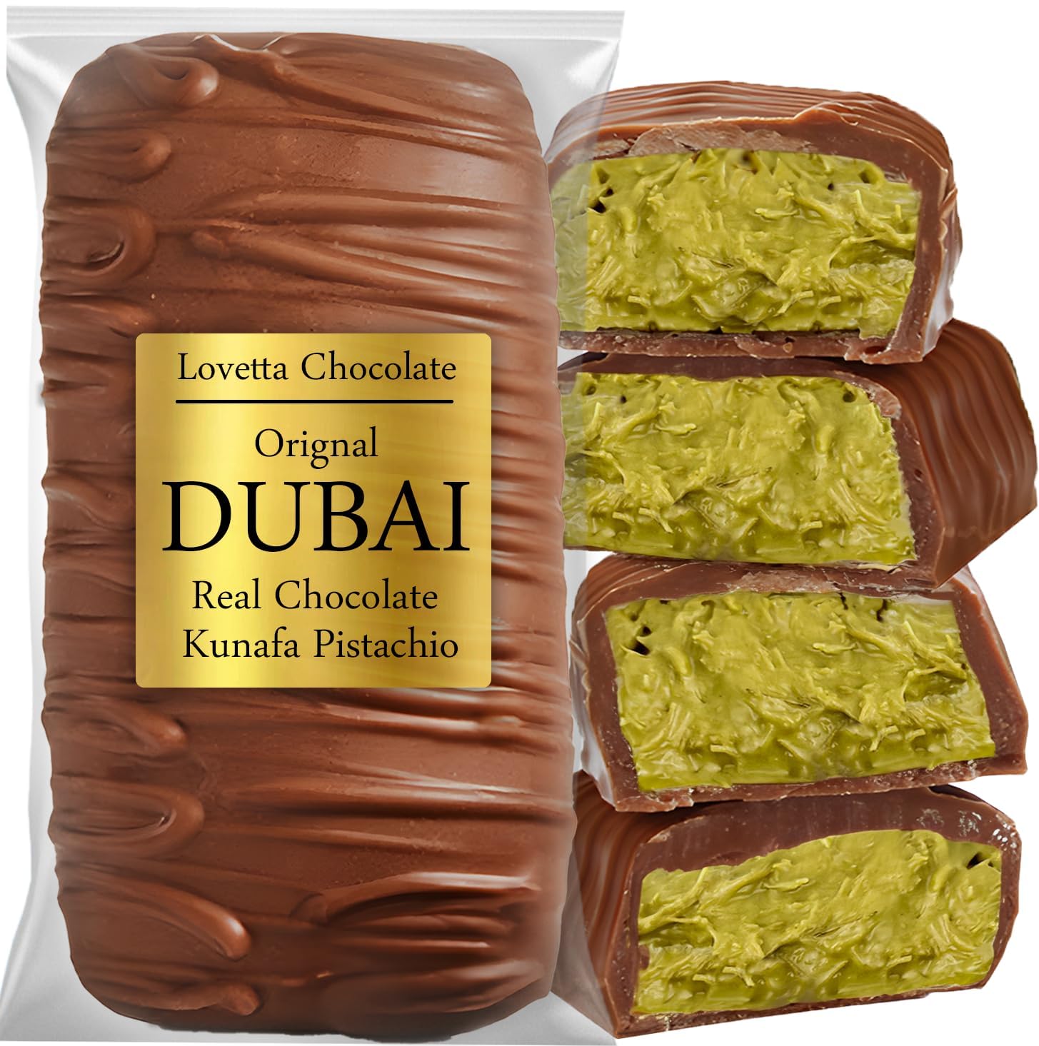 Dubai Chocolate Bar Pistachio Knafeh - Luxury Rich Milk Chocolate, Individually Wrapped Fresh, Premium Pistachio Cream Kataifi F