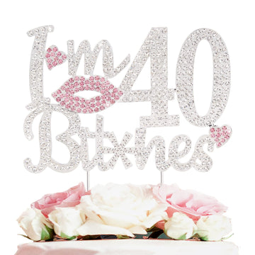 Laskyer I'M 40Th Funny Birthday Pink Rhinestone Cake Topper - Happy 40Th Birthday Cheers To 40 Years Old Forty Bday Party Metal