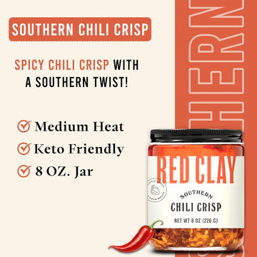 Red Clay Chili Crisp - Crunchy Garlic Chili Oil | Spicy Chili Crisp | Gluten Free Chili Crisp | 8oz Paleo Friendly Crisp | Shall