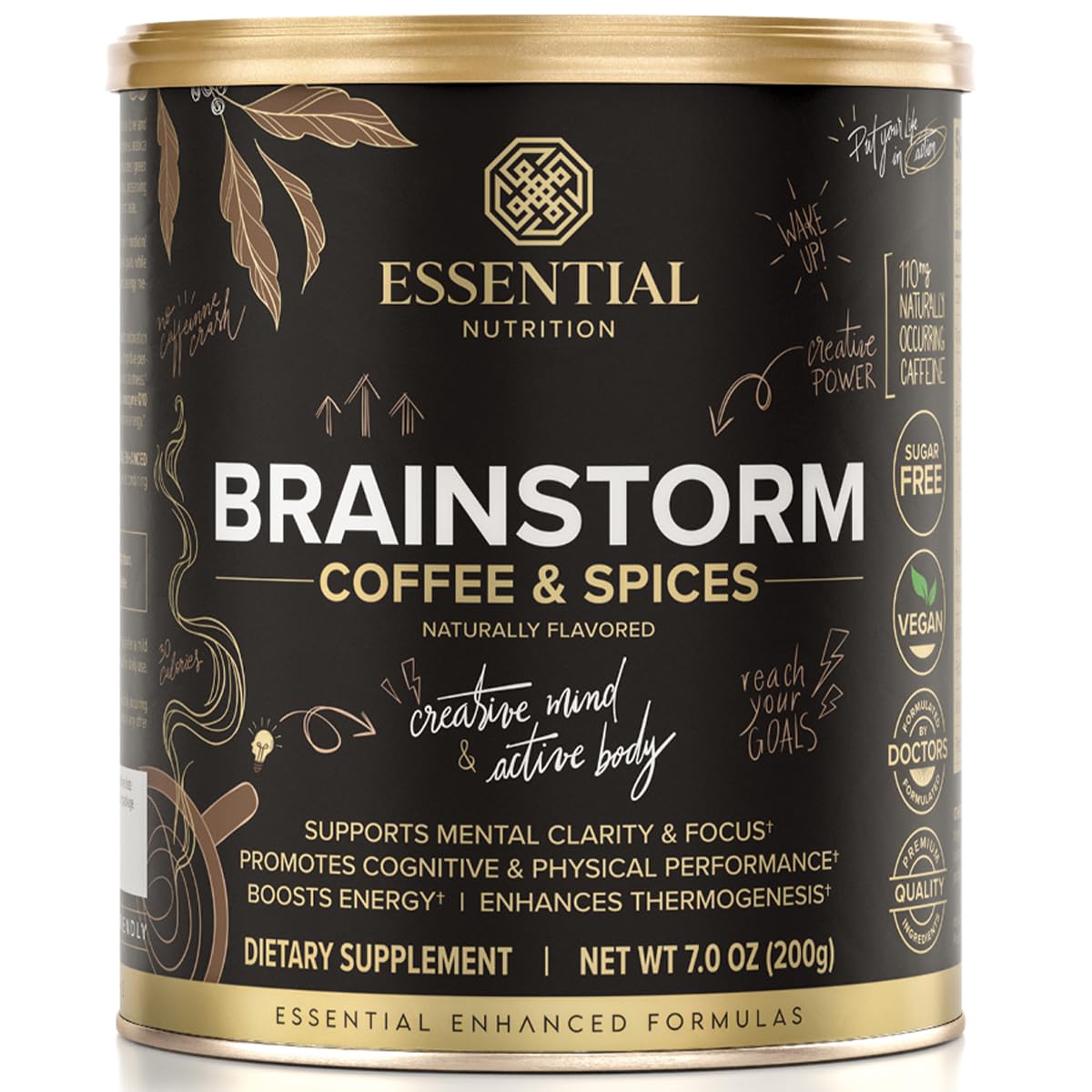 Essential Nutrition Brainstorm - Functional Coffee And Spices Dietary Support - Focus  Clarity And Energy Boost - Keto Friendly - Sugar Free - 7.0 Oz (20 Servings)