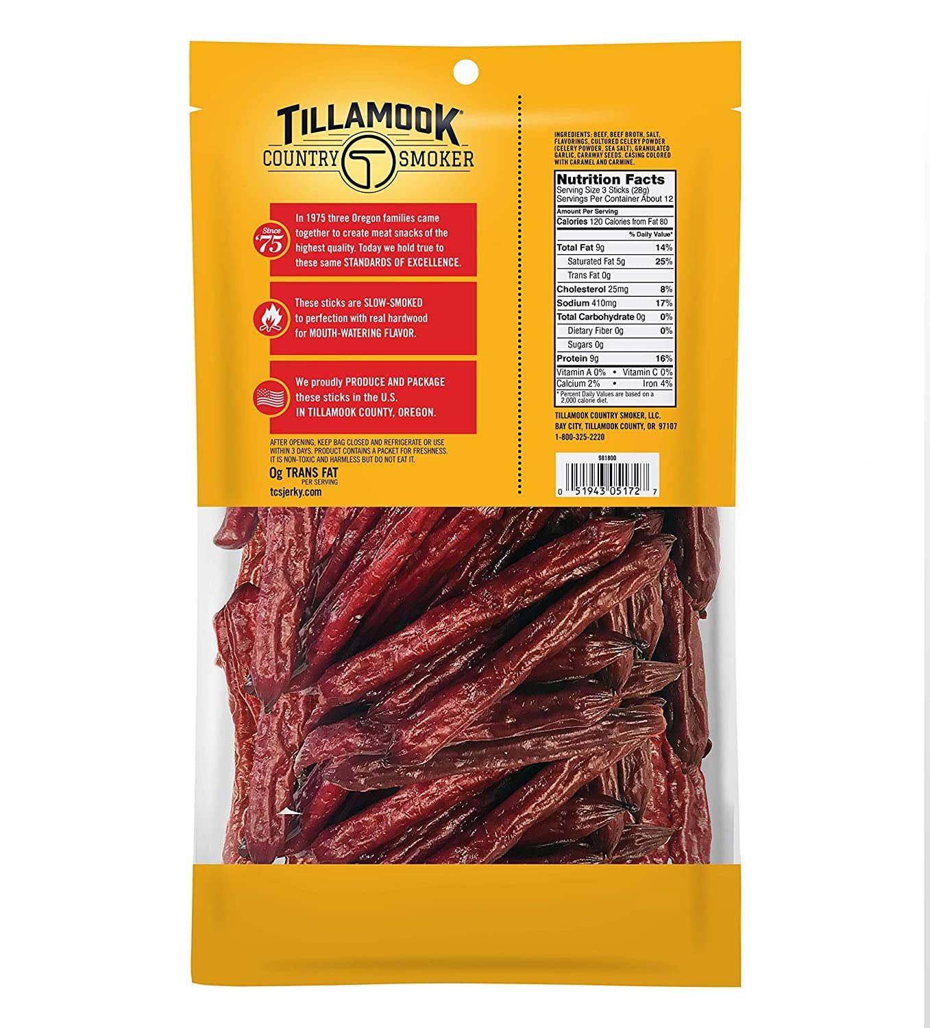 Tillamook Country Smoker Real Hardwood Smoked Sausages  Original Beef  12 Ounce