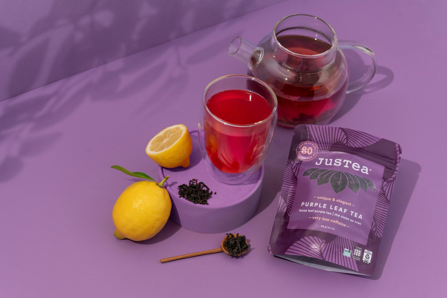 JusTea Loose Leaf Purple Tea | Low Caffeine | Fair Trade | Non-GMO | 2.1oz Refillable Pouch
