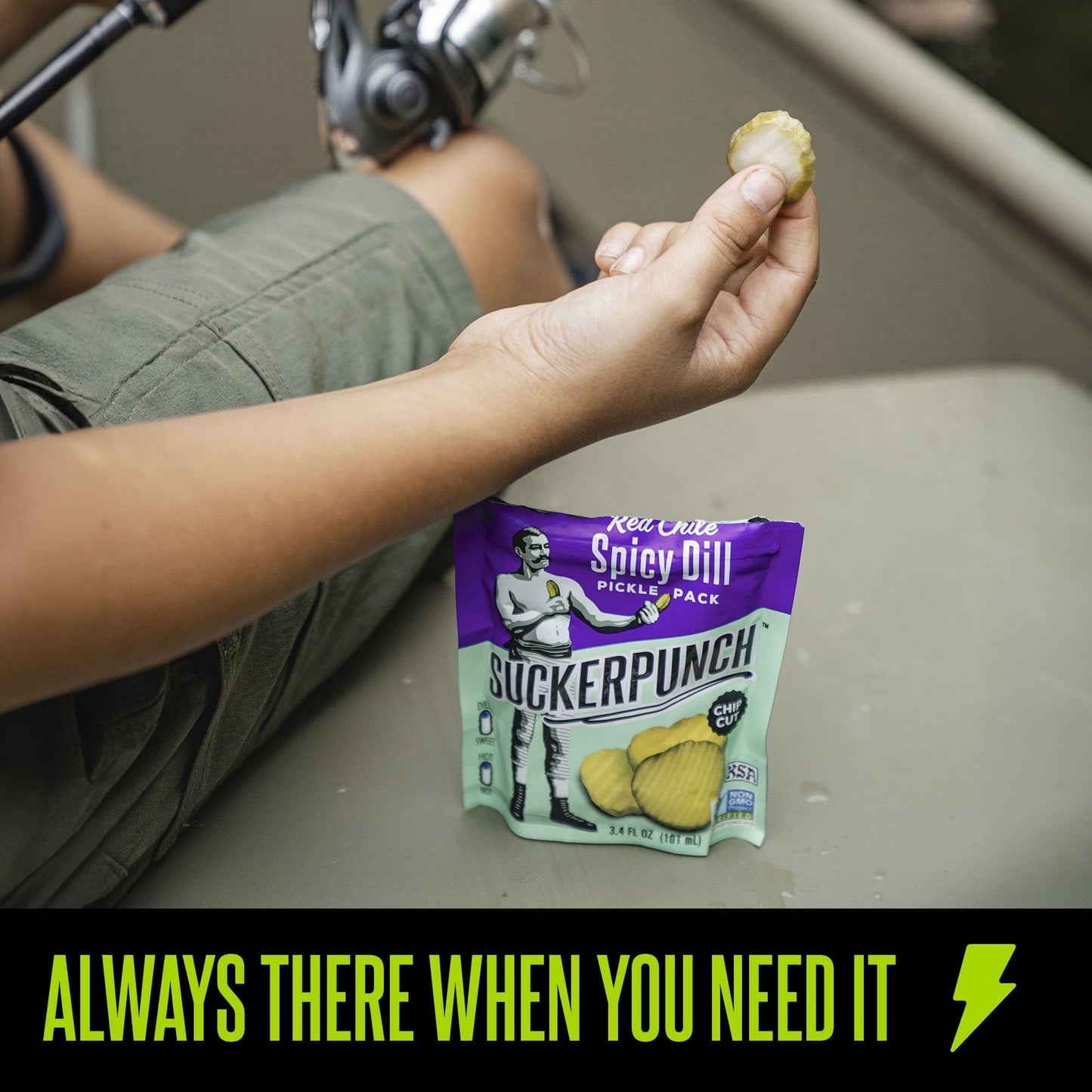 SuckerPunch Red Chile Spicy Dill Pickle Chips  Hot  Spicy Gluten Free Pickles  Sugar Free  Low Calorie  Kosher  Fresh Pickle Chips  Non GMO  Keto Friendly  Vegan  3.4 FL Oz  Snack Pouches (12 Pack)