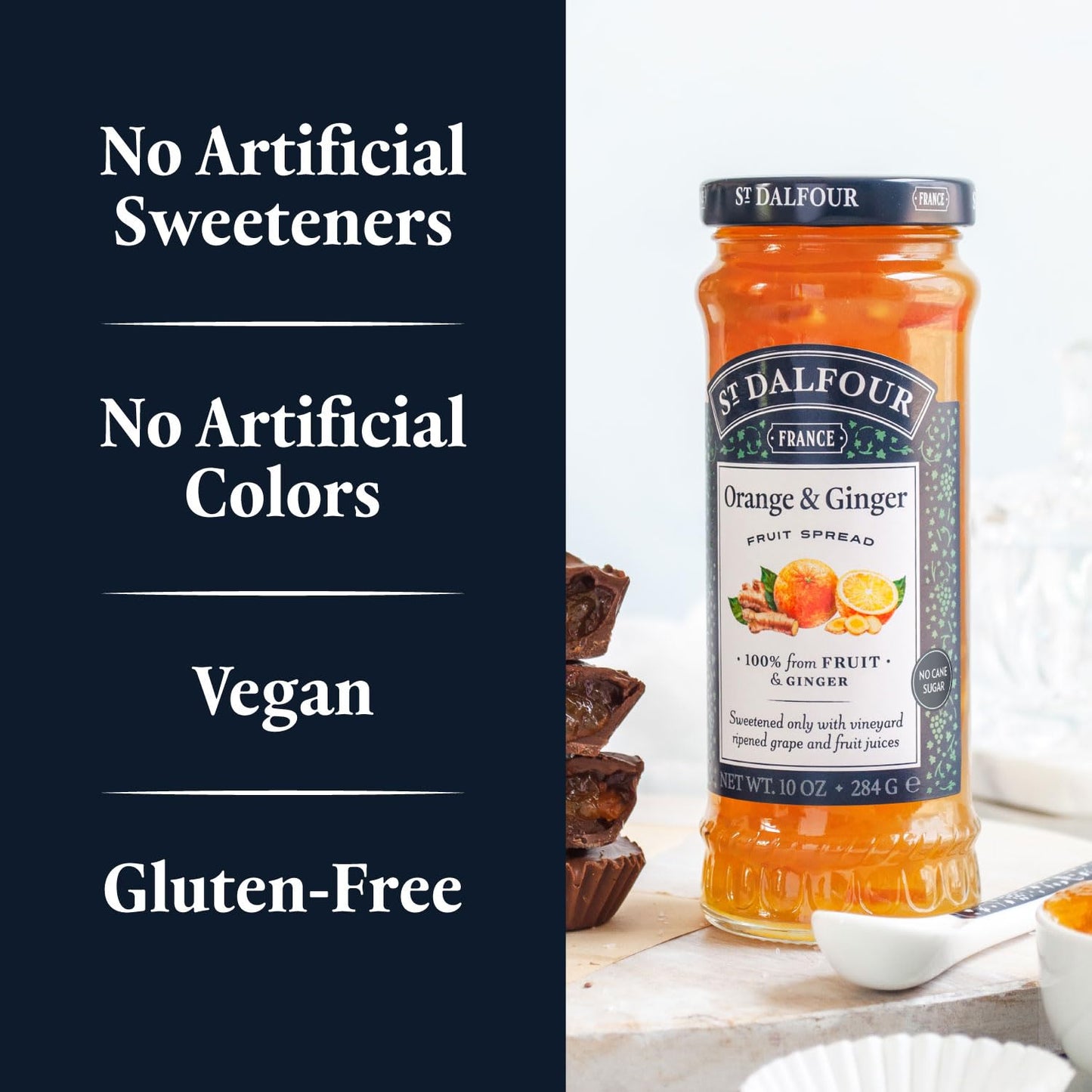 St. Dalfour Orange & Ginger Fruit Spread - 10Oz - 100% From Fruit & Ginger, No Artificial Ingredients, Non-Gmo, No Cane Sugars,