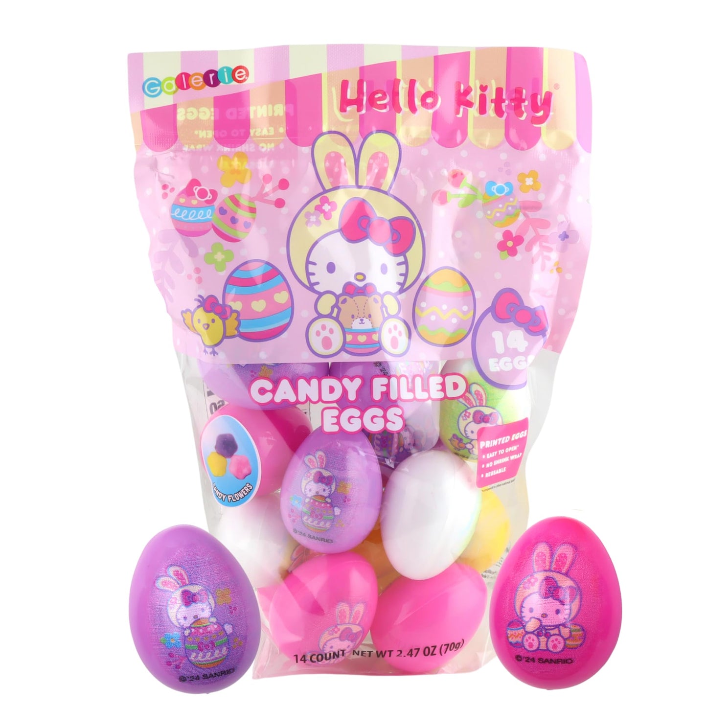 Hello Kitty Themed Easter Eggs Set, Prefilled with Assorted Hard Candies, Basket Stuffer Treats, 14 Count