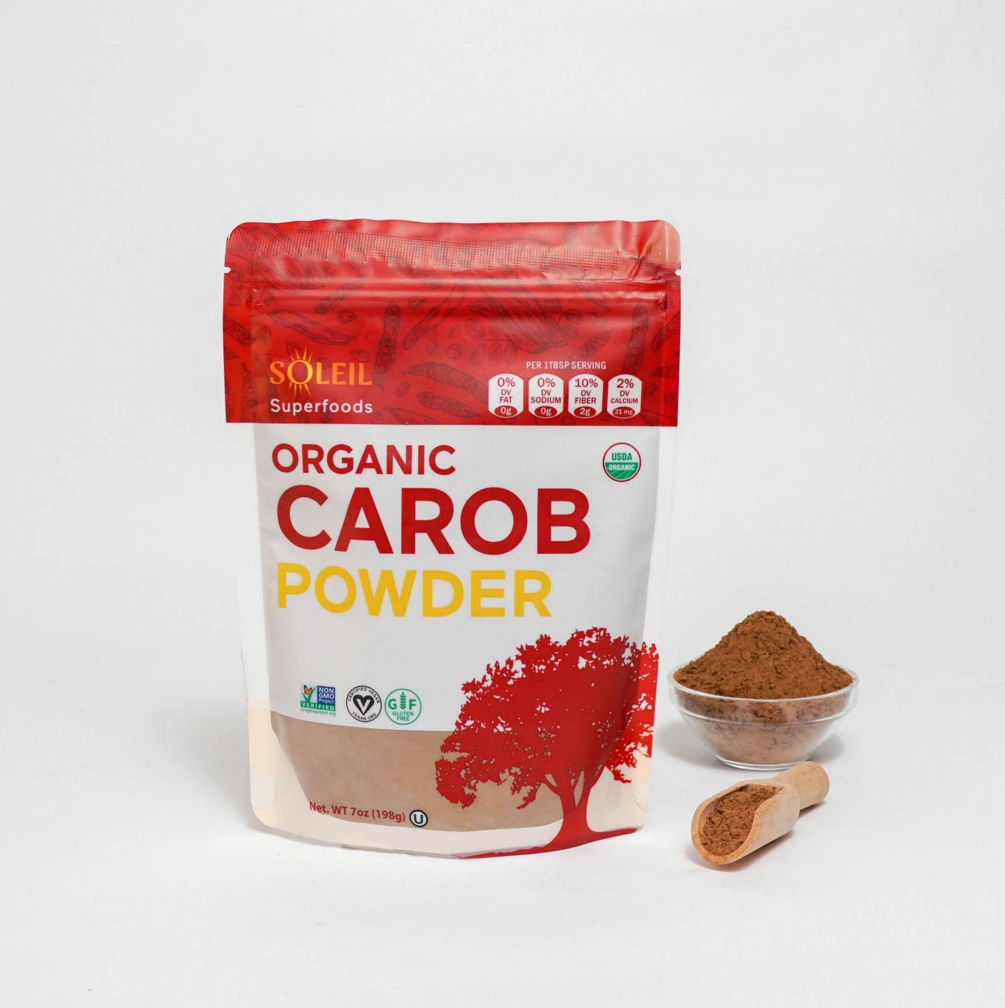 SOLEIL FOODS Organic Carob Powder, Plant-Based Superfood, Vegan, Gluten-Free, 8.8 oz