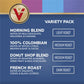 Victor Allens Coffee Variety Pack, 96 Count Single Serve Pods, Morning Blend, Colombian, Donut Shop, French Roast, Brown