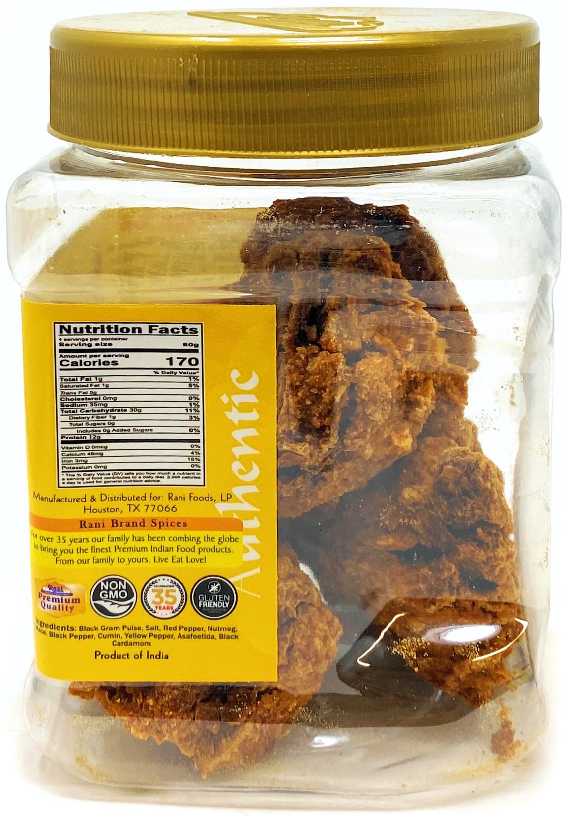 Rani Punjabi Wadi (Vadi) Lentil Spiced Flour Balls 7Oz (200G) Pet Jar ~ High Protein, All Natural | Vegan | No Colors | Indian O