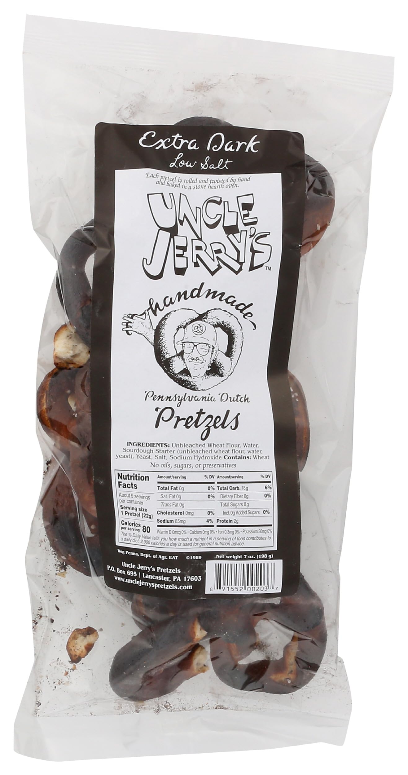 Uncle Jerrys Extra Dark Low Salt Pretzels, 7 Oz