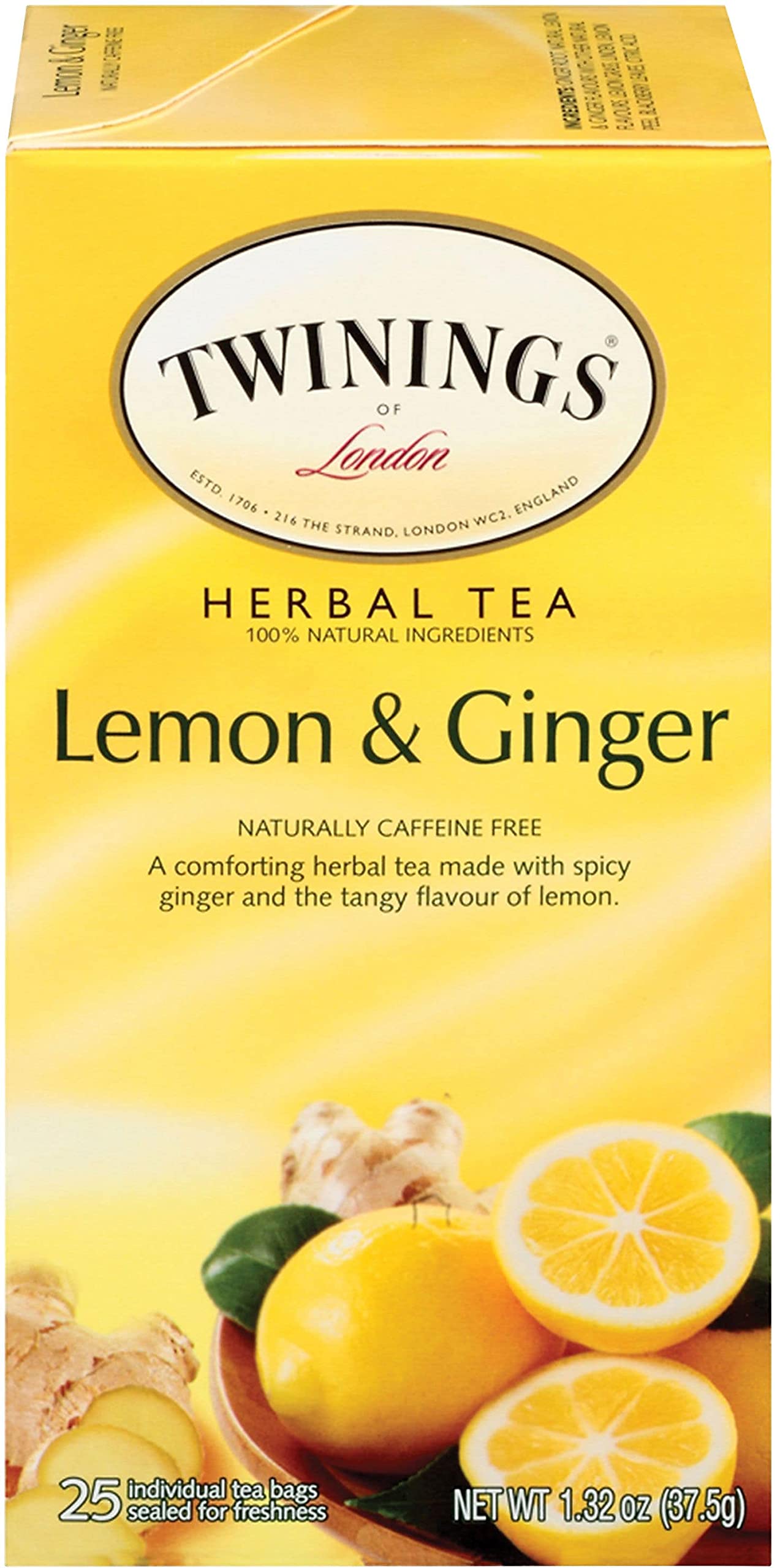 Twinings Lemon & Ginger Herbal Tea Bags, 25 Count, TNA85145