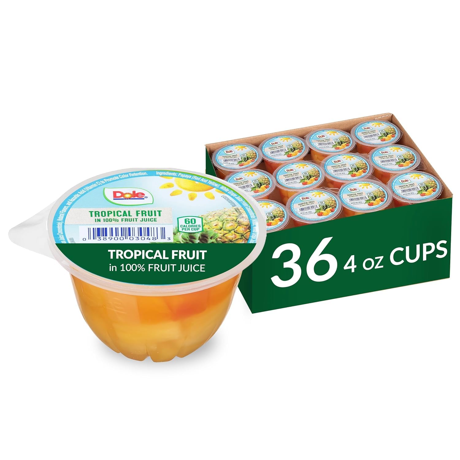 Dole Fruit Bowls Tropical Fruit in 100% Juice Snacks, 4oz 36 Total Cups, Gluten & Dairy Free, Bulk Lunch Snacks for Kids & Adult
