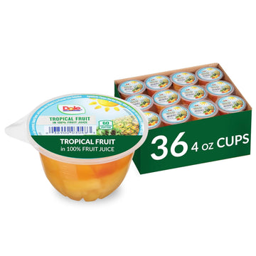 Dole Fruit Bowls Tropical Fruit in 100% Juice Snacks, 4oz 36 Total Cups, Gluten & Dairy Free, Bulk Lunch Snacks for Kids & Adult