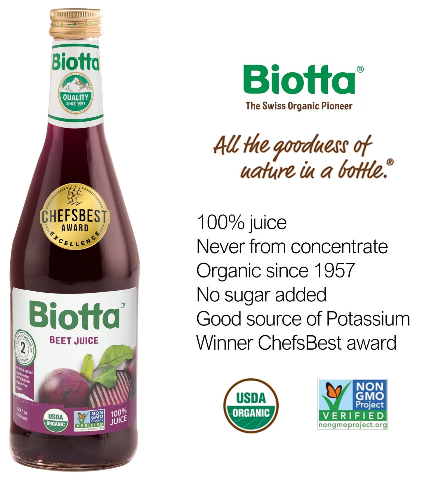 Biotta Organic Beet Juice - 100% Natural Beetroot Superfood - Helps Support Blood Pressure, Brain, Stamina & Energy - Natural Ni
