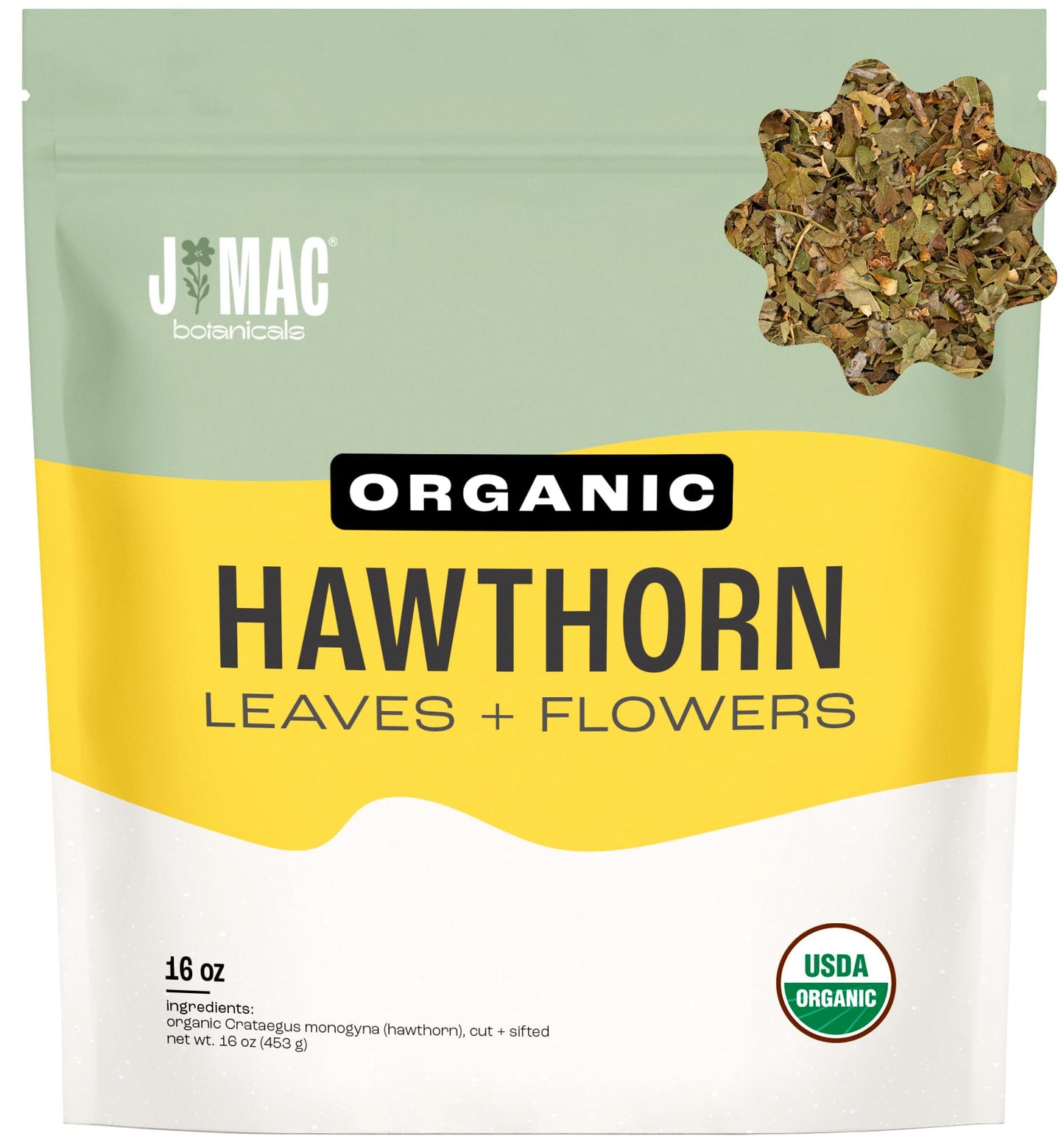 J MAC BOTANICALS Organic Hawthorn Leaf and Flower Dried Herbs 16 oz