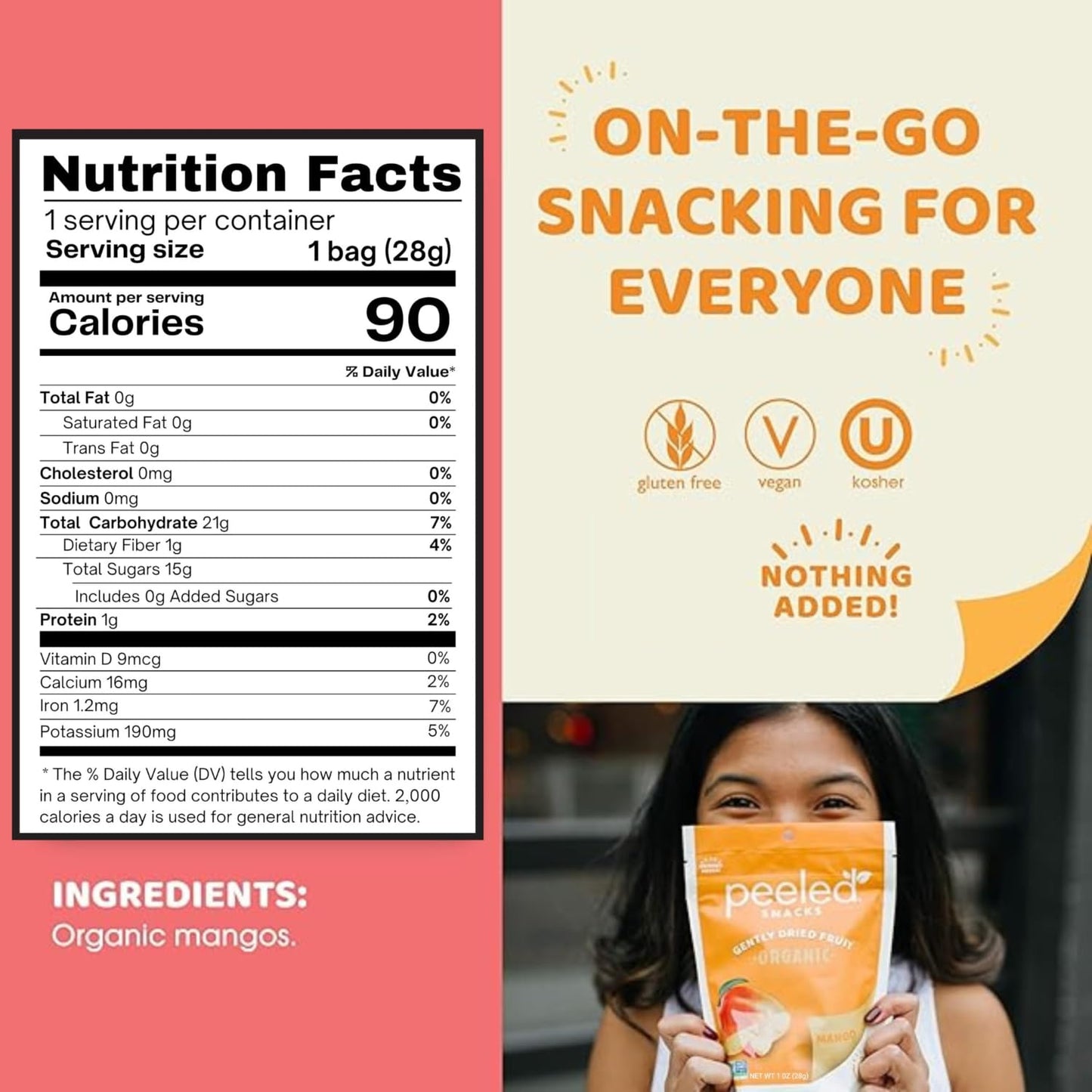 Peeled Snacks Organic Dried Mango – Vegan Snack, 1 Oz (Pack of 24)