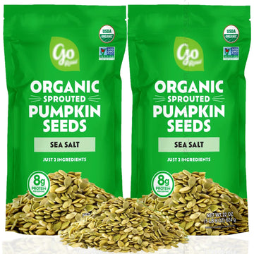 Go_Raws Sprouted Organic Pumpkin Seeds with Sea Salt (Pack of 2, 22 oz Each) - 44 oz Total - Plant-Based Protein, Vegan, Gluten-