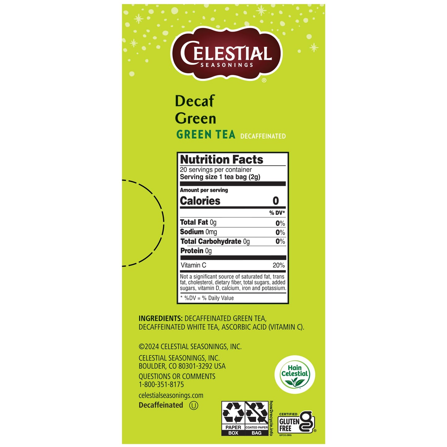 Celestial Seasonings Decaf Green Tea Bags 20 Tea Bags