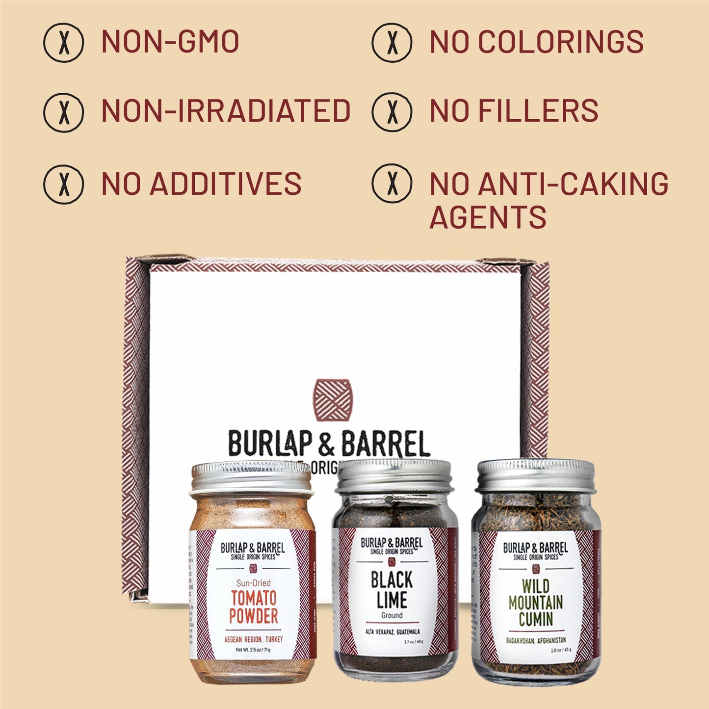 Burlap & Barrel Taco Seasoning Set - Wild Mountain Cumin, Sun-Dried Tomato, Black Lime - 3 Full Size (0.33 Fl Oz each) in Gift Box