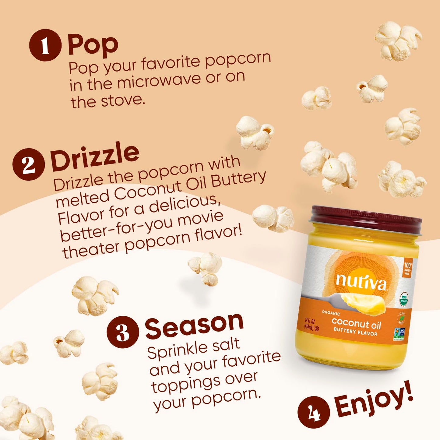 Nutiva Organic Coconut Oil With Butter Flavor From Non-Gmo, Steam Refined, Sustainably Farmed Coconuts, 14-Ounce