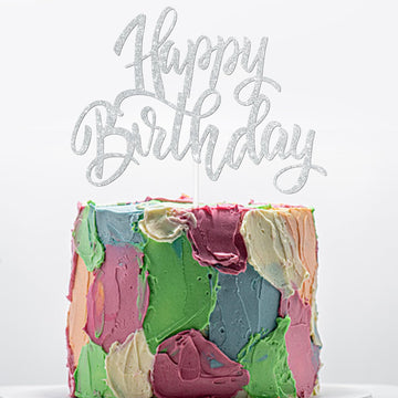 Notbadsys Happy Birthday Cake Decorations, Gold Double-Sided Glitter Letters, Birthday Party Supplies, Cake Topper Decorations (Silver)