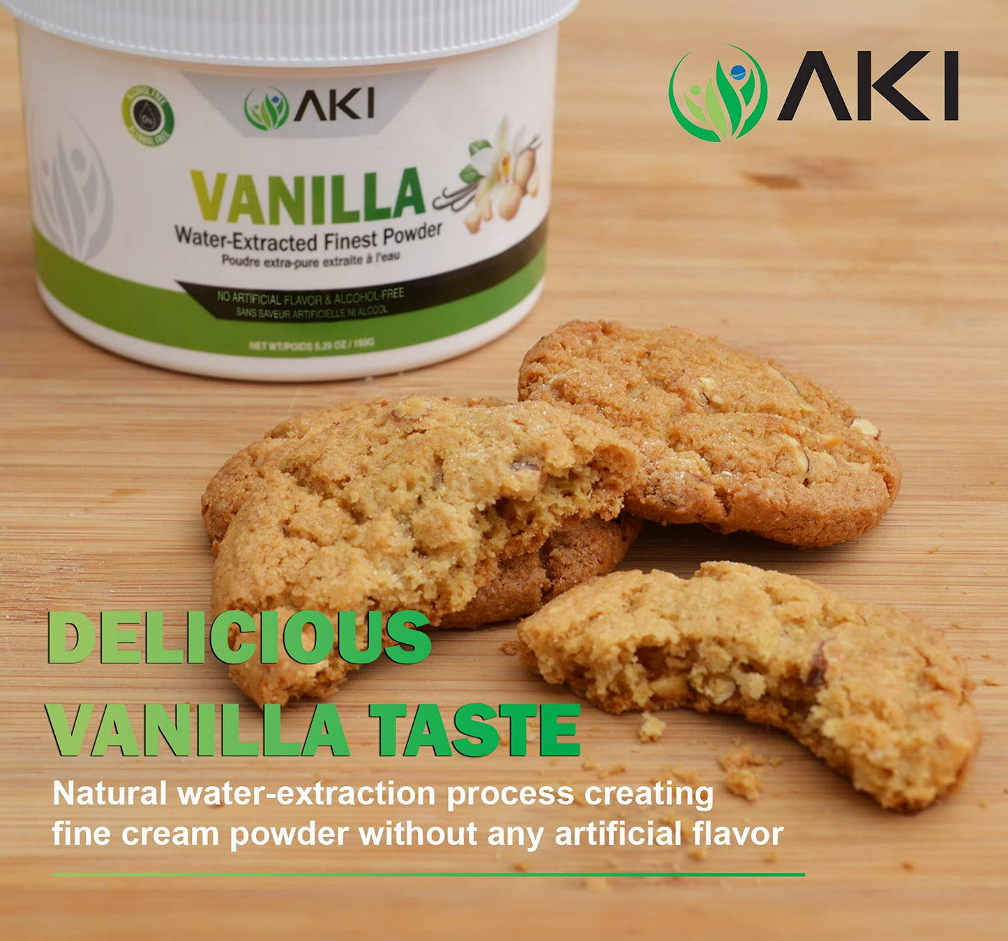 AKI ORGANIC Fine Vanilla Powder - Light Yellow, 5.29 Ounce, Non-GMO,   -Free, Ideal for Baking, Cooking and Smoothies