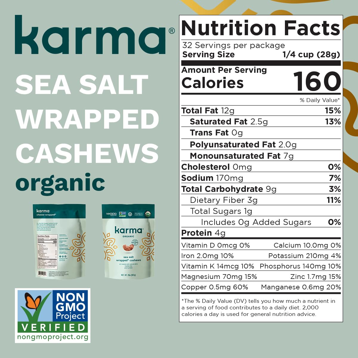 Organic Cashews by Karma Nuts, Vegan, Gluten Free, Low Net Carb, Natural, Everyday Nut Snack, Great For Baking, Resealable Bulk