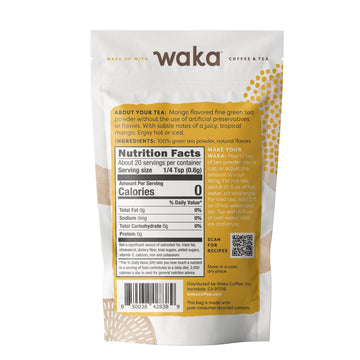 Waka Instant Green Tea Mix, Mango Flavored - 100% Tea Leaves, No Additives, Unsweetened Travel Size Tea Powder - Easy Quick Hot