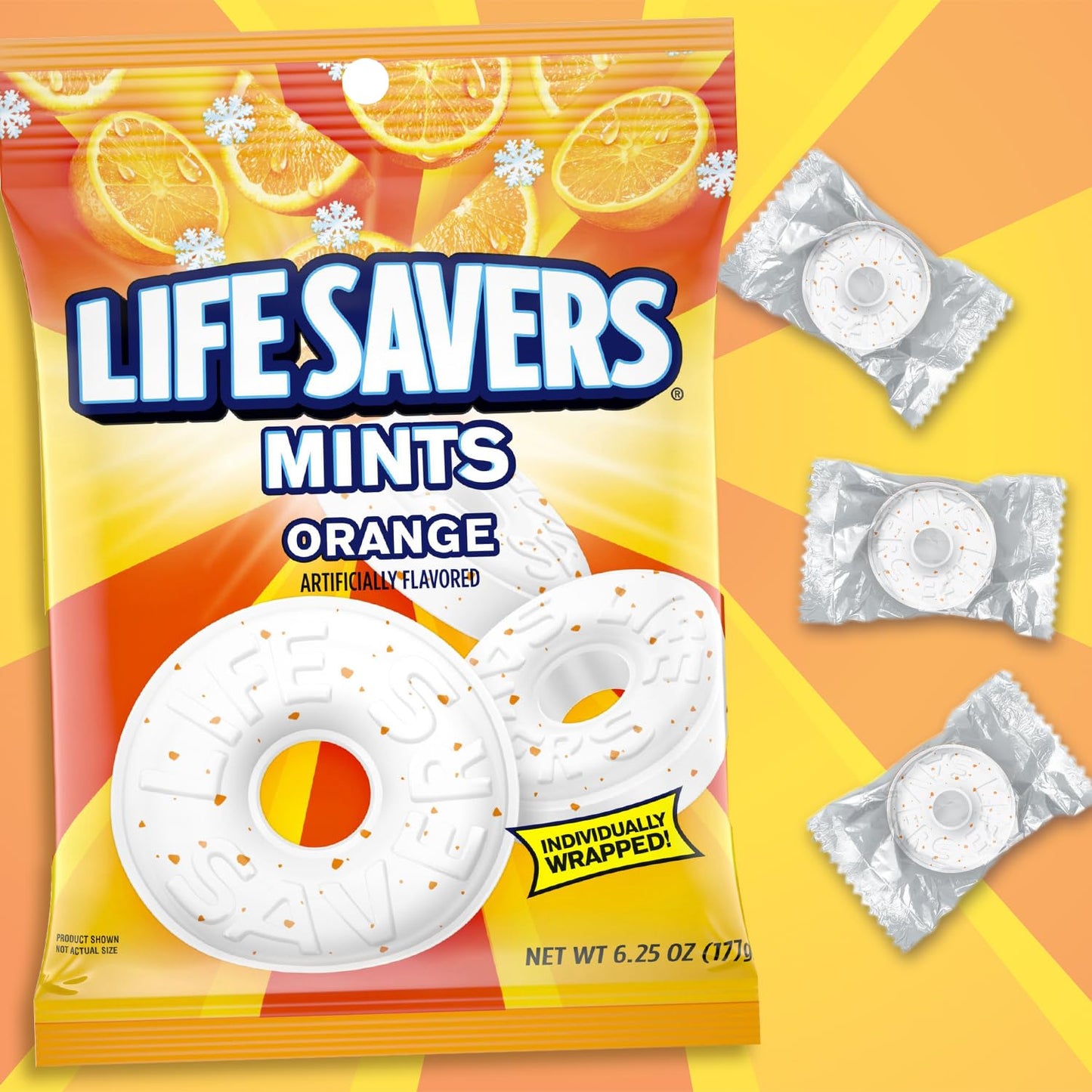 LIFE SAVERS Orange Mints, Individually Wrapped, For Snacking, Sharing, Office Parties, and Pantry Stocking, 6.25 oz (12 Hard Can