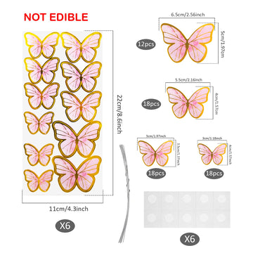 66 Pcs Butterfly Cupcake Toppers Birthday Party Decor,Pink Gold Cake Topper Picks Decor For Girls Women Wedding Birthday Party B