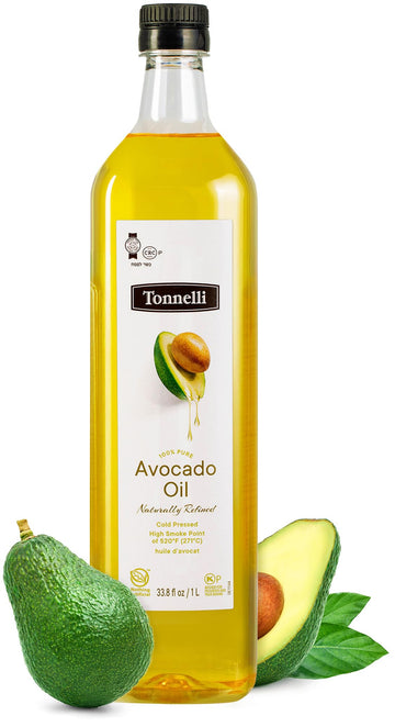 Tonnelli Premium Cold Pressed Naturally Refined Avocado Oil, 1 Liter | High Smoke Point 520F | Product of Spain Certified Kosher