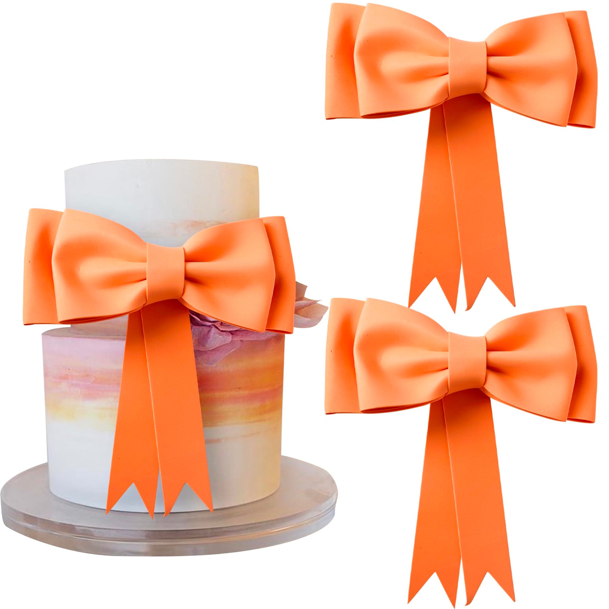 YCTHUNFISH 2 Pack Oversized Pink Bow Cake Topper Kit - EVA Foam Princess Cupcake Picks for Birthday, Baby Shower, Wedding, Orange