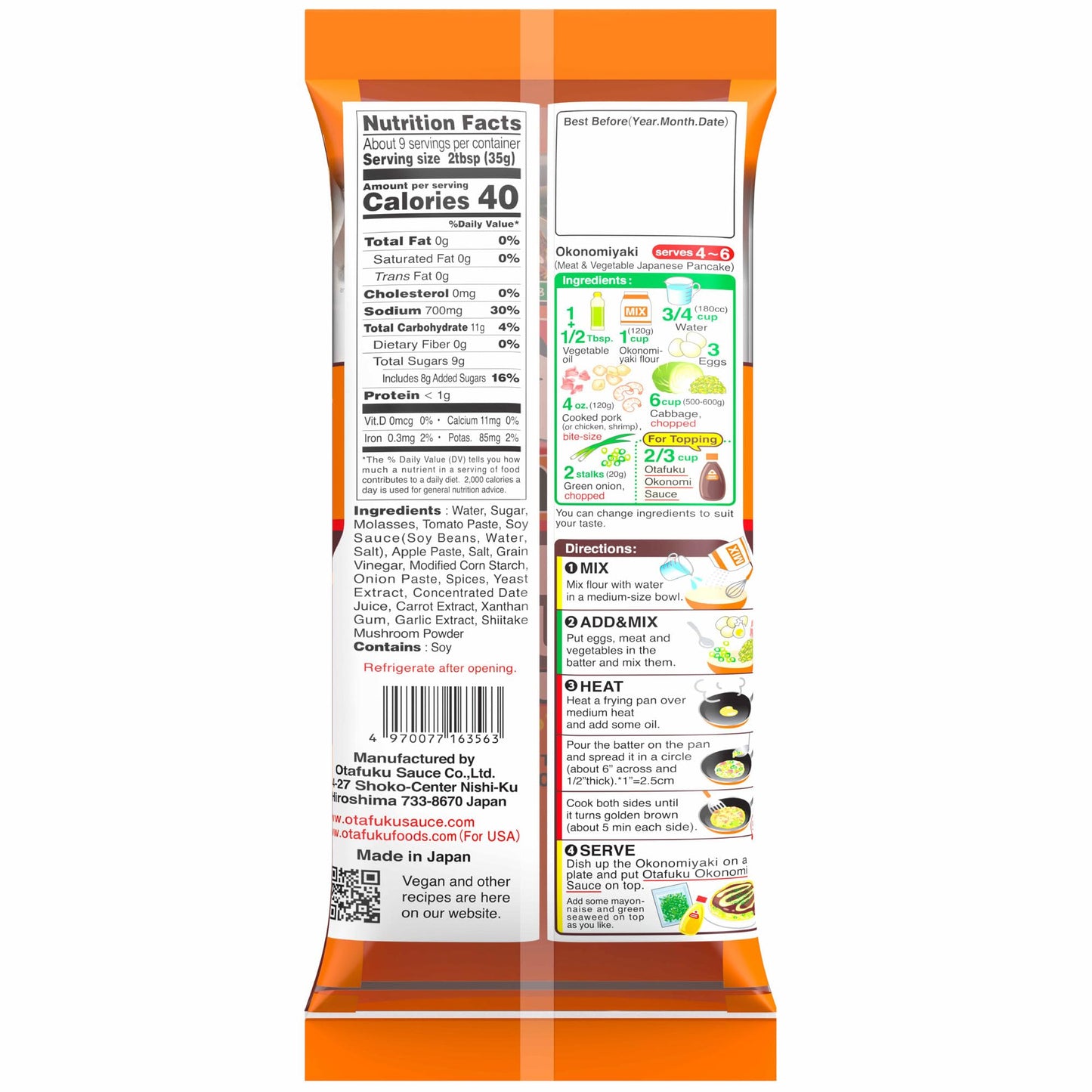 Otafuku Okonomi Sauce, Vegan Japanese Topping for Okonomiyaki Pancakes (10.6 Ounces)